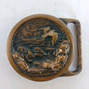 SF09156 VINTAGE 1975 **SEASCAPE I** TECH-ETHER GUILD ART SOLID BRASS BELT BUCKLE